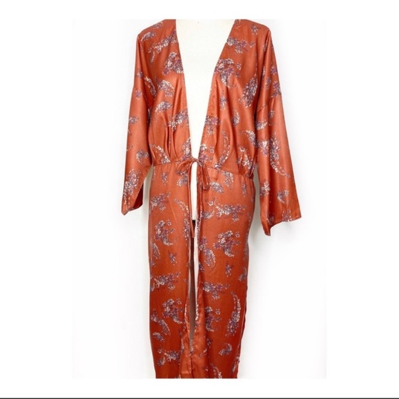 NWT Amana Rust Floral Kimono Wrap With Tie Size L - Picture 2 of 11